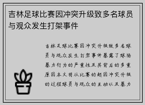吉林足球比赛因冲突升级致多名球员与观众发生打架事件