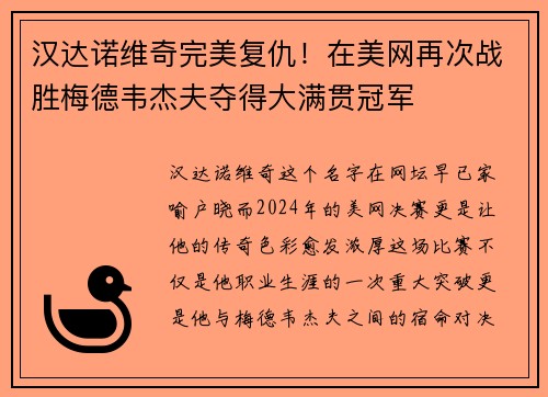 汉达诺维奇完美复仇！在美网再次战胜梅德韦杰夫夺得大满贯冠军